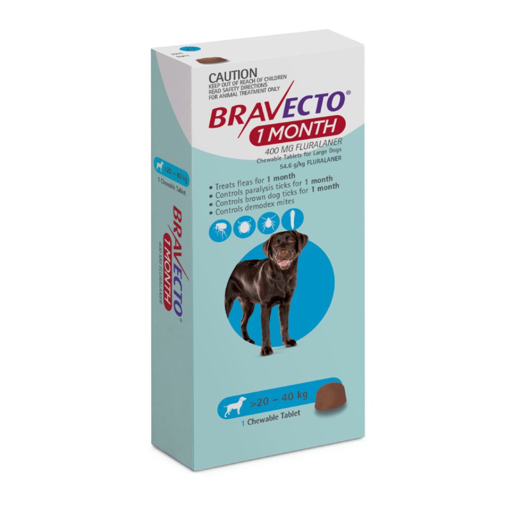 Bravecto Large 20-40kg Blue Dog 1 Month Chew Treatment