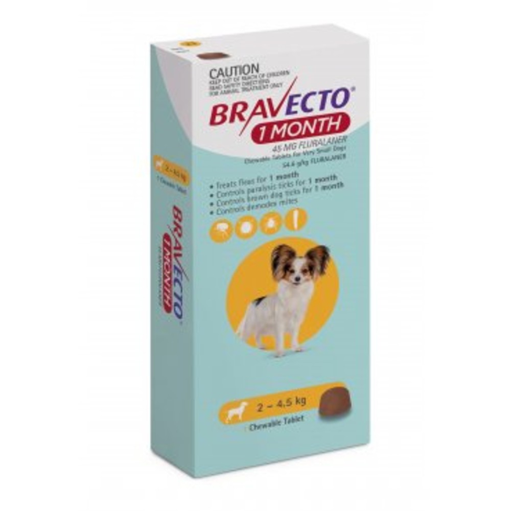Bravecto Very Small 2-4.5kg Yellow Dog 1 Month Chew Treatment