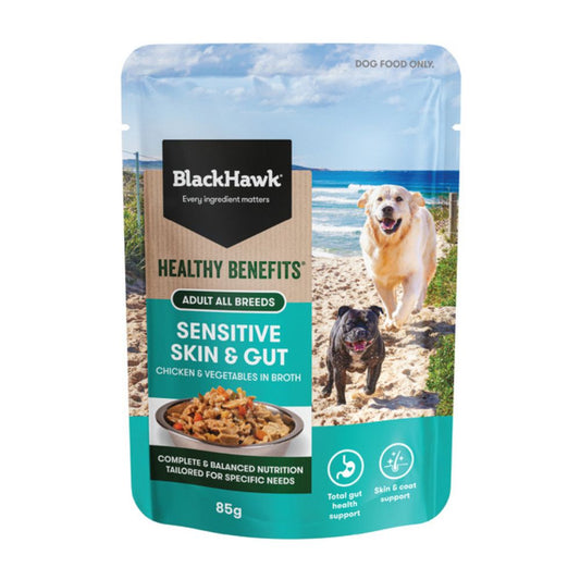 Black Hawk Healthy Benefits Sensitive Skin and Gut Wet Dog Food Pouches