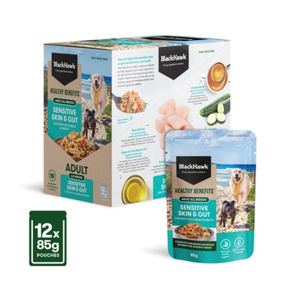 Black Hawk Healthy Benefits Sensitive Skin and Gut Wet Dog Food Pouches