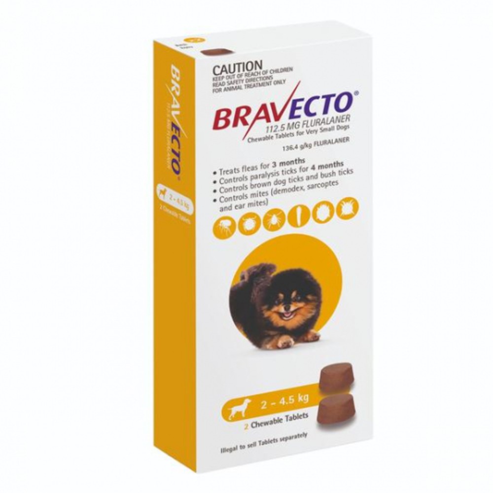 Bravecto Very Small 2-4.5kg Yellow Dog Chew Treatment