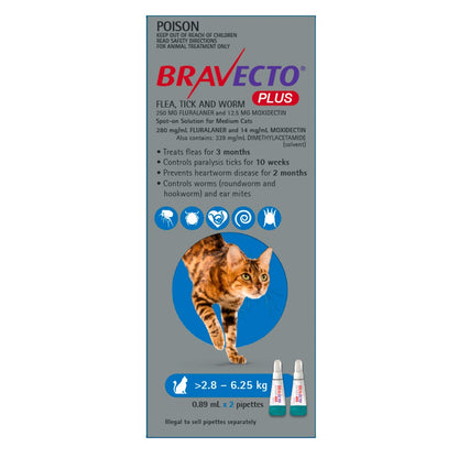 Bravecto Plus Medium Cat 2.8-6.25kg Blue