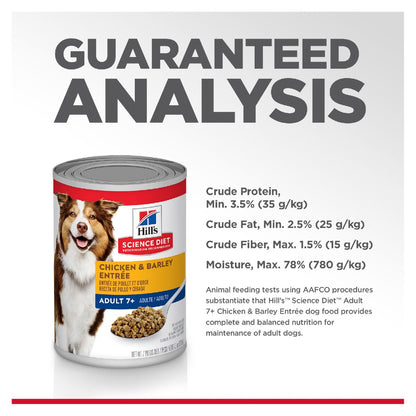 Hills Science Diet Senior Adult 7+ Chicken and Barley Entree Canned Dog Food