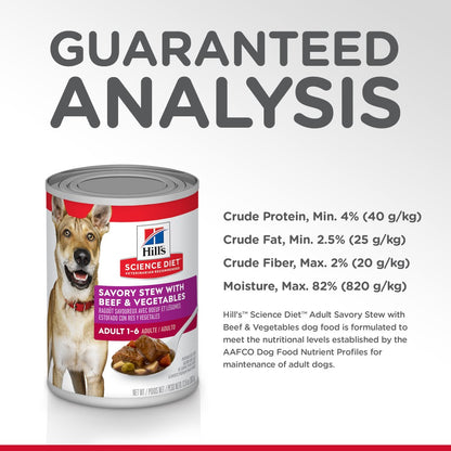 Hills Science Diet Adult Savory Stew Beef and Vegetable Canned Dog...
