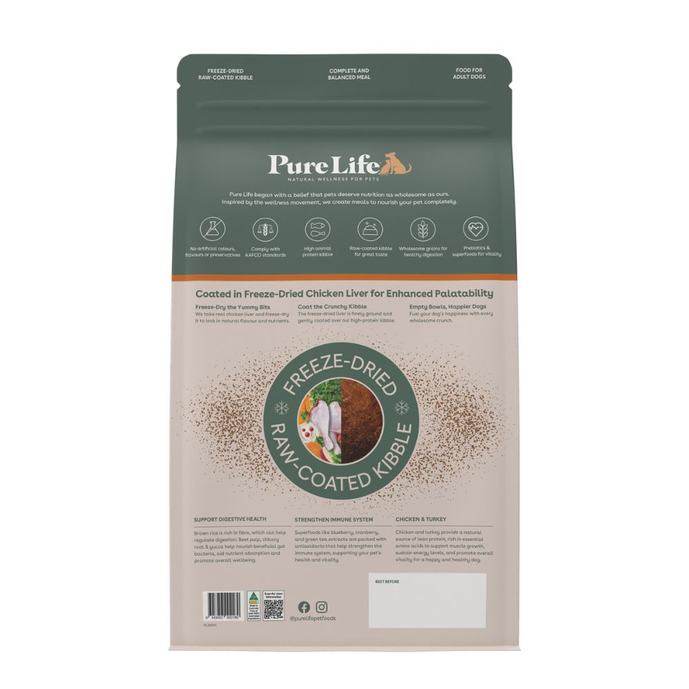 PureLife Freeze-Dried Raw-Coated Chicken and Turkey Adult Dog Food