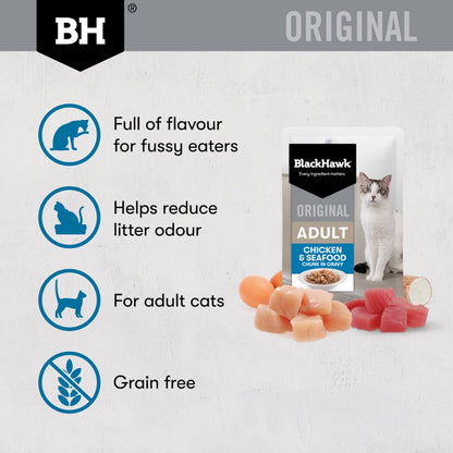 Black Hawk Adult Cat Chicken and Seafood in Gravy Pouches