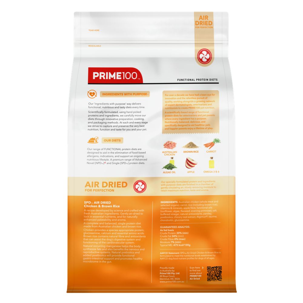 Prime100 SPD Air Dried Chicken and Brown Rice Dog Food