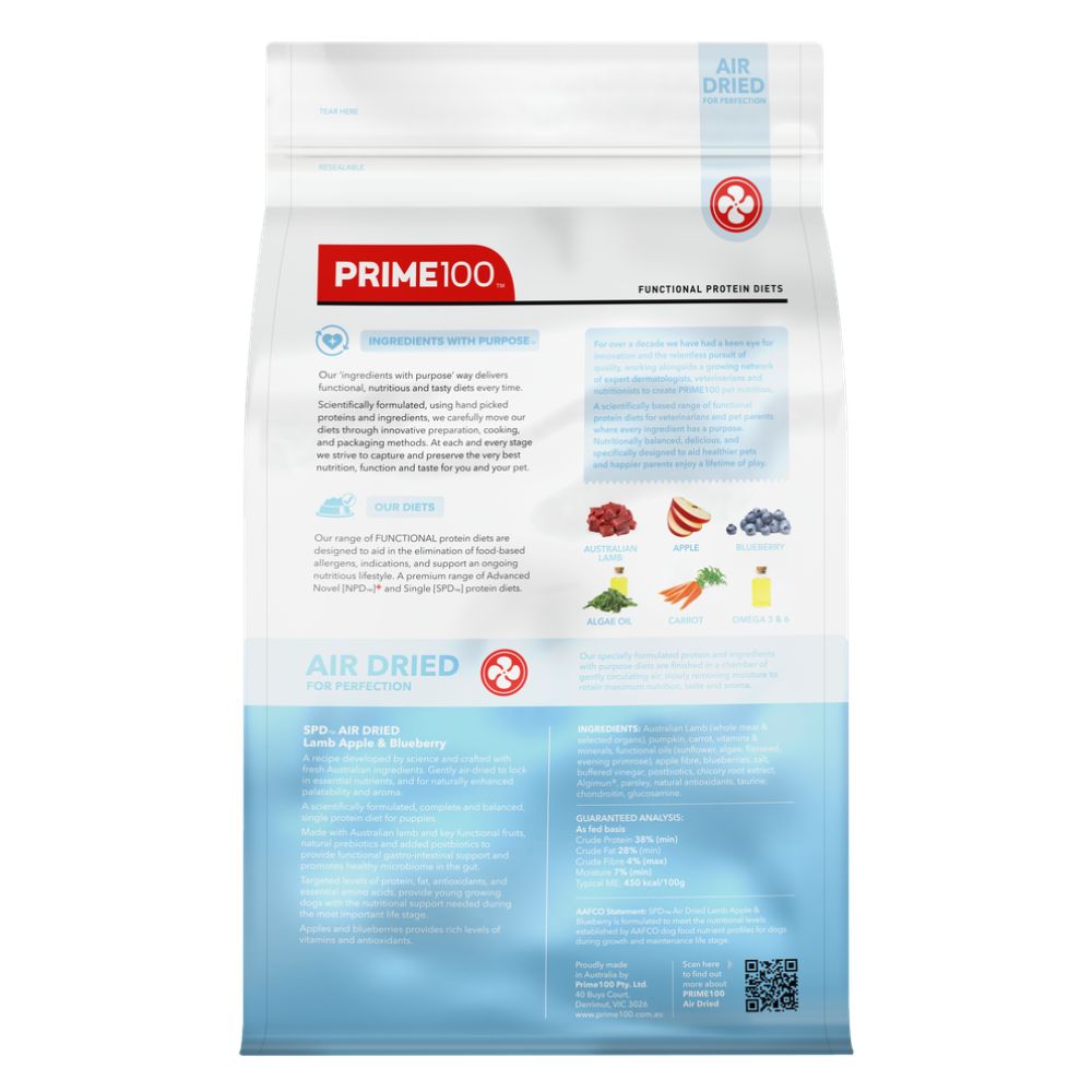 Prime100 SPD Air Dried Lamb Apple and Blueberry Puppy Food