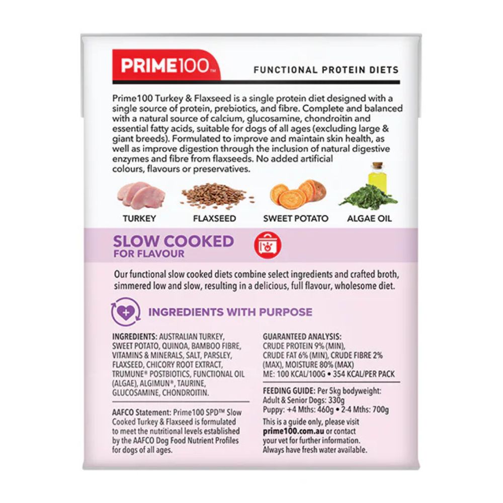 Prime100 SPD Slow Cooked Turkey & Flaxseed Wet Dog Food