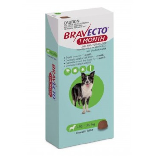 Bravecto Medium 10 20kg Green Dog 1 Month Chew Treatment